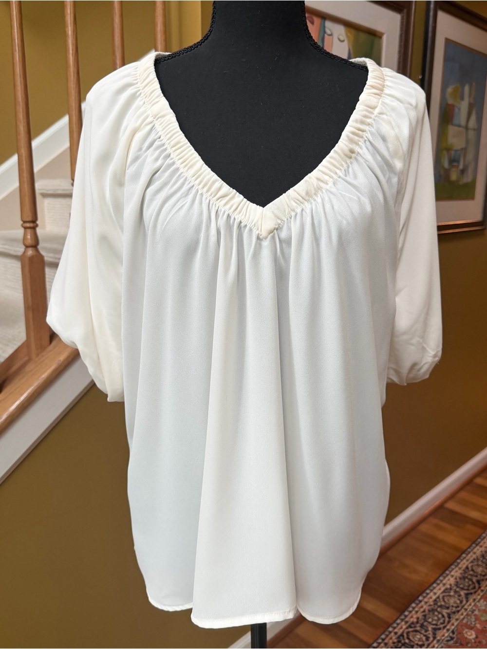 LOFT Ivory Bubble Sleeve V-neck Blouse (Sz XL)